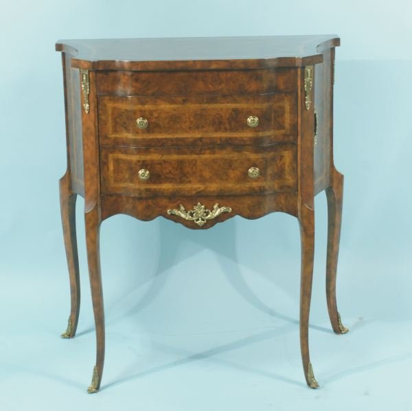 MAITLAND-SMITH FRENCH BURLED WOOD NIGHT STAND: MAITLAND-SMITH FRENCH BURLED WOOD NIGHT STAND. Height: 30 in. by Width: 27 in. by Depth: 15 in.