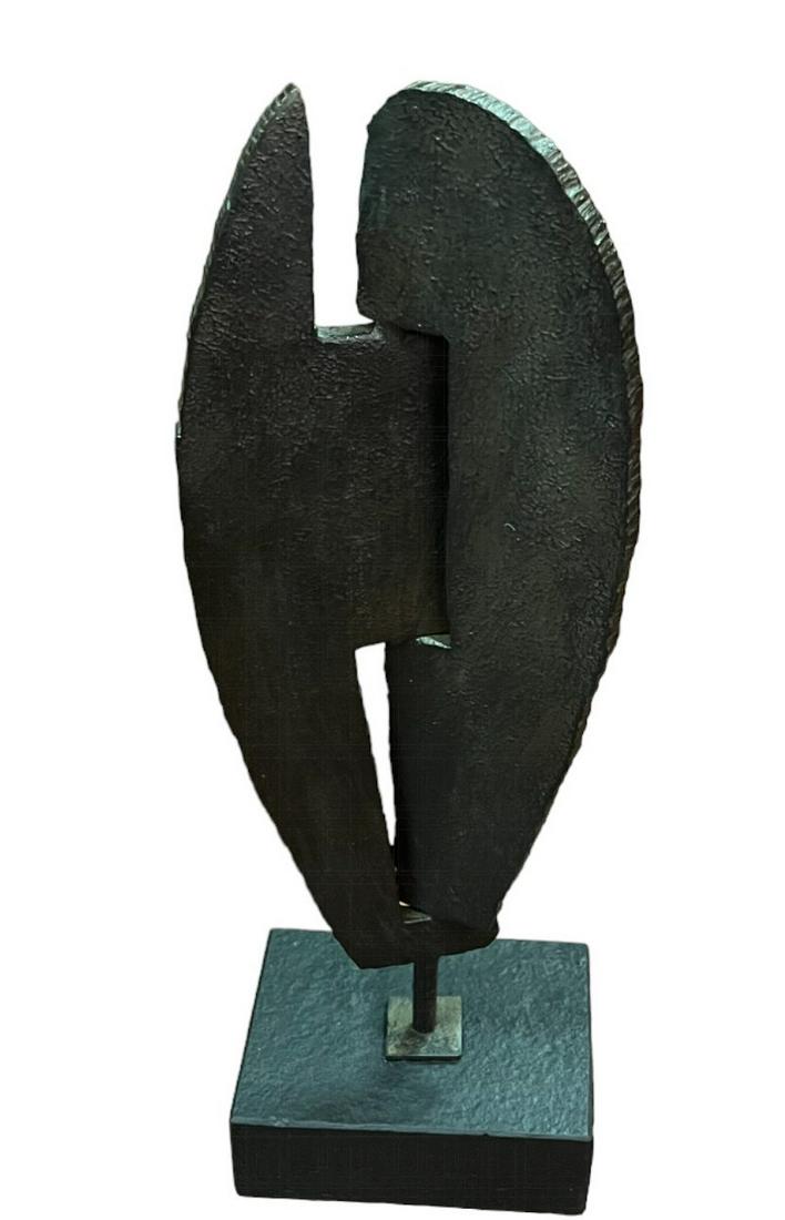BRUTALIST METAL ABSTRACT SCULPTURE ON SLATE BASE (1 of 3)