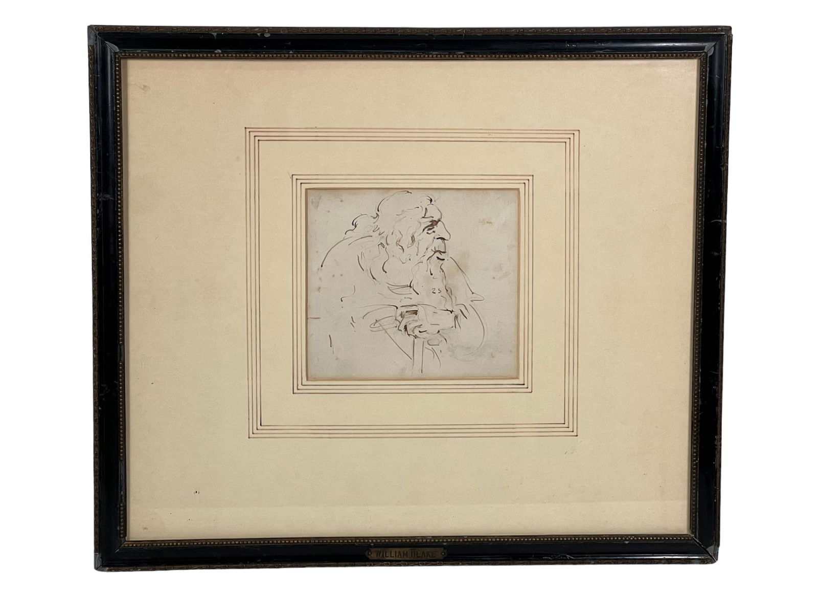 INK DRAWING OF BEARDED MAN BY WILLIAM BLAKE: INK DRAWING OF BEARDED MAN BY WILLIAM BLAKE. Height: 16.25 in. by Width: 19 in. by Depth: 1 IN.