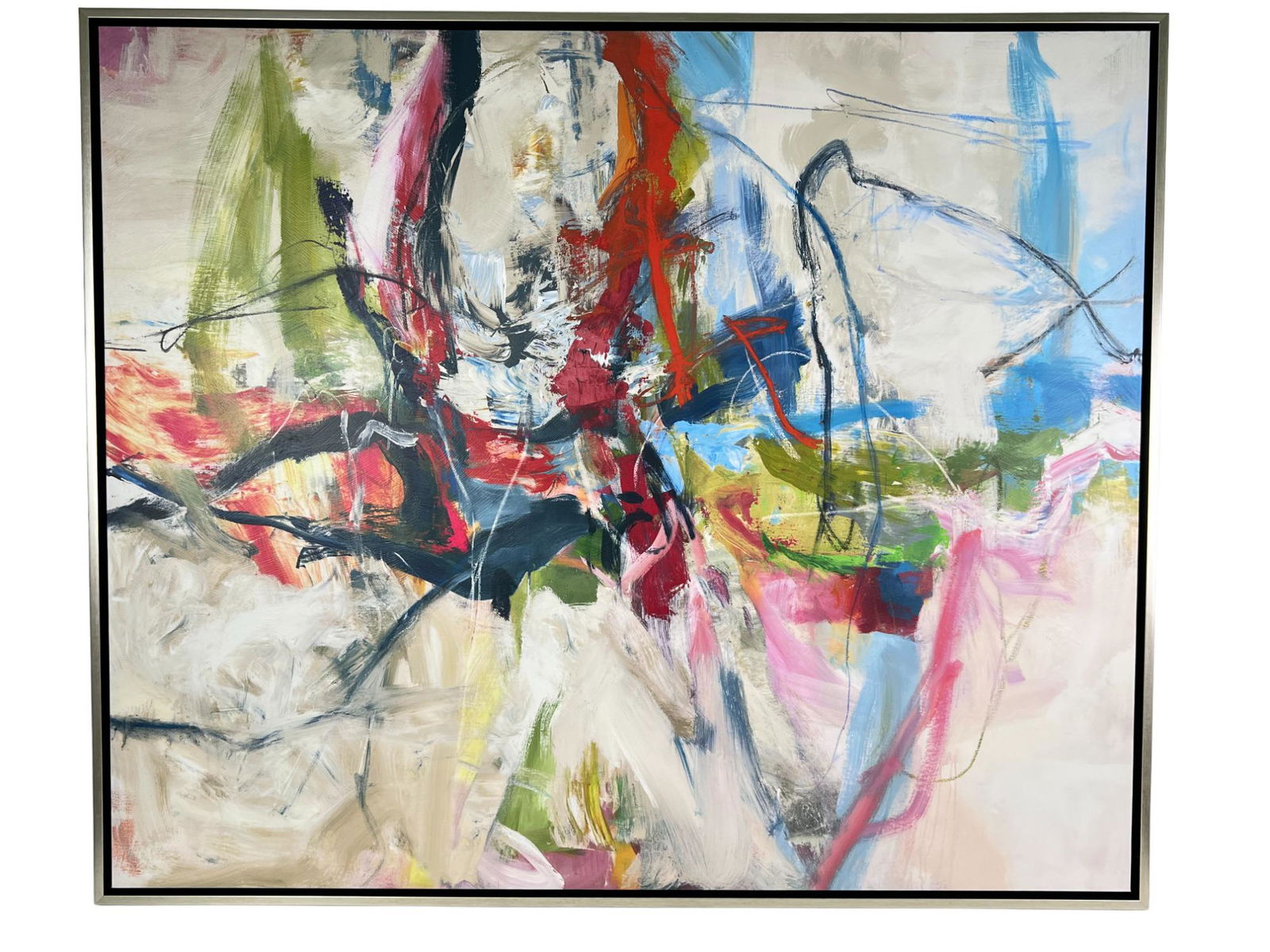 LARGE FRAMED ABSTRACT ACRYLIC ON CANVAS (1 of 4)