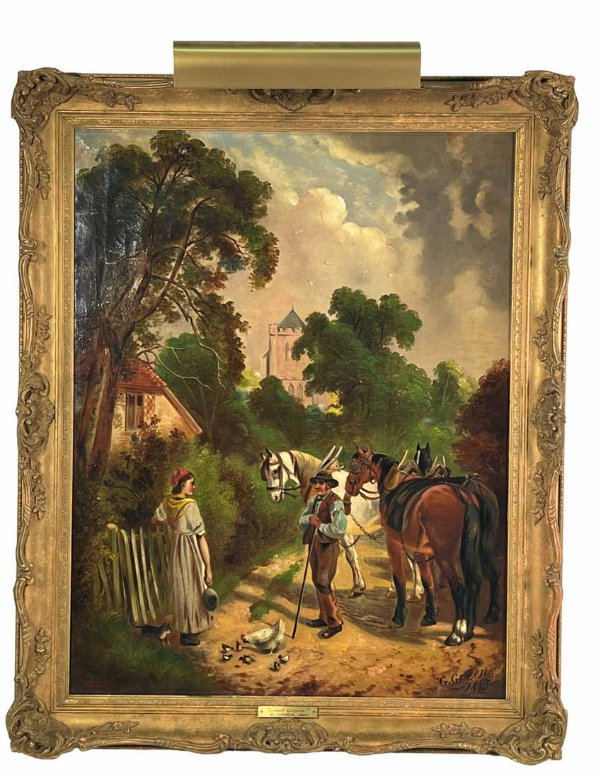 G. GREEN LOCAL GOSSIP 19th CENTURY OIL ON CANVAS (1 of 7)
