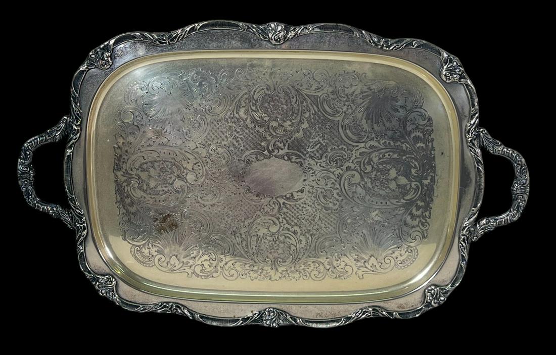 LARGE SILVER PLATE ON COPPER SERVING TRAY (1 of 4)