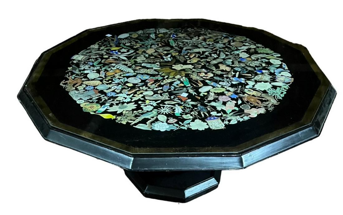 CIRCA 1960's REVERSE GLASS COLLAGE COFFEE TABLE: CIRCA 1960's REVERSE GLASS COLLAGE COFFEE TABLE. Height: 17.5 in. by Width: 38 in. by Depth: 38