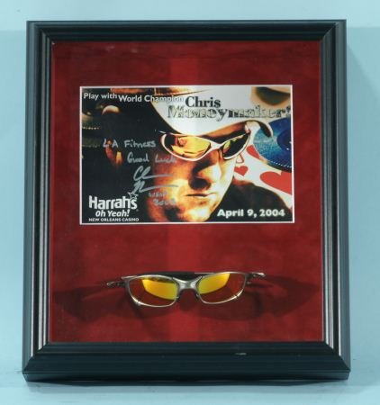 POKER CHAMPION CHRIS MONEY MAKER SUN GLASSES AND A: POKER CHAMPION CHRIS MONEY MAKER SUN GLASSES AND AUTOGRAPH