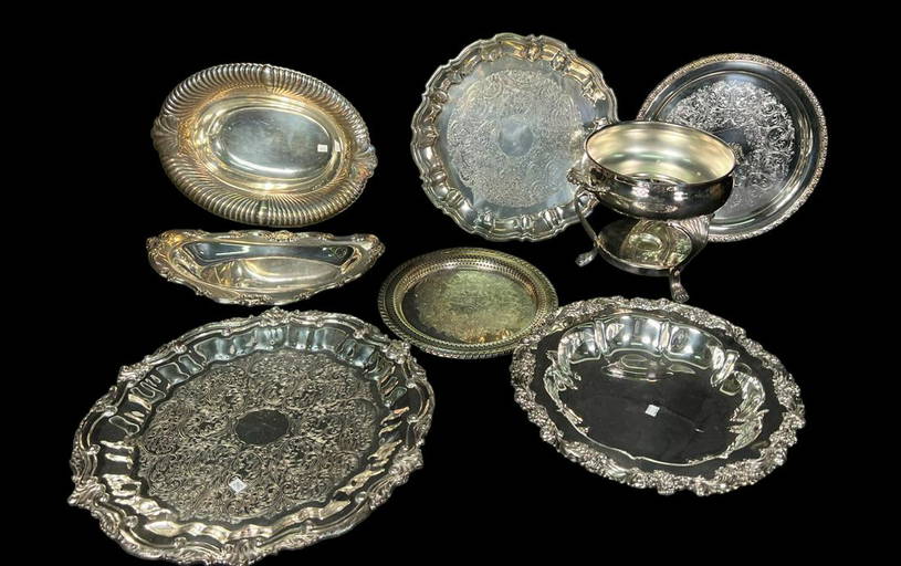 Mixed Lot Of Eight Silver Plated Serving Pieces