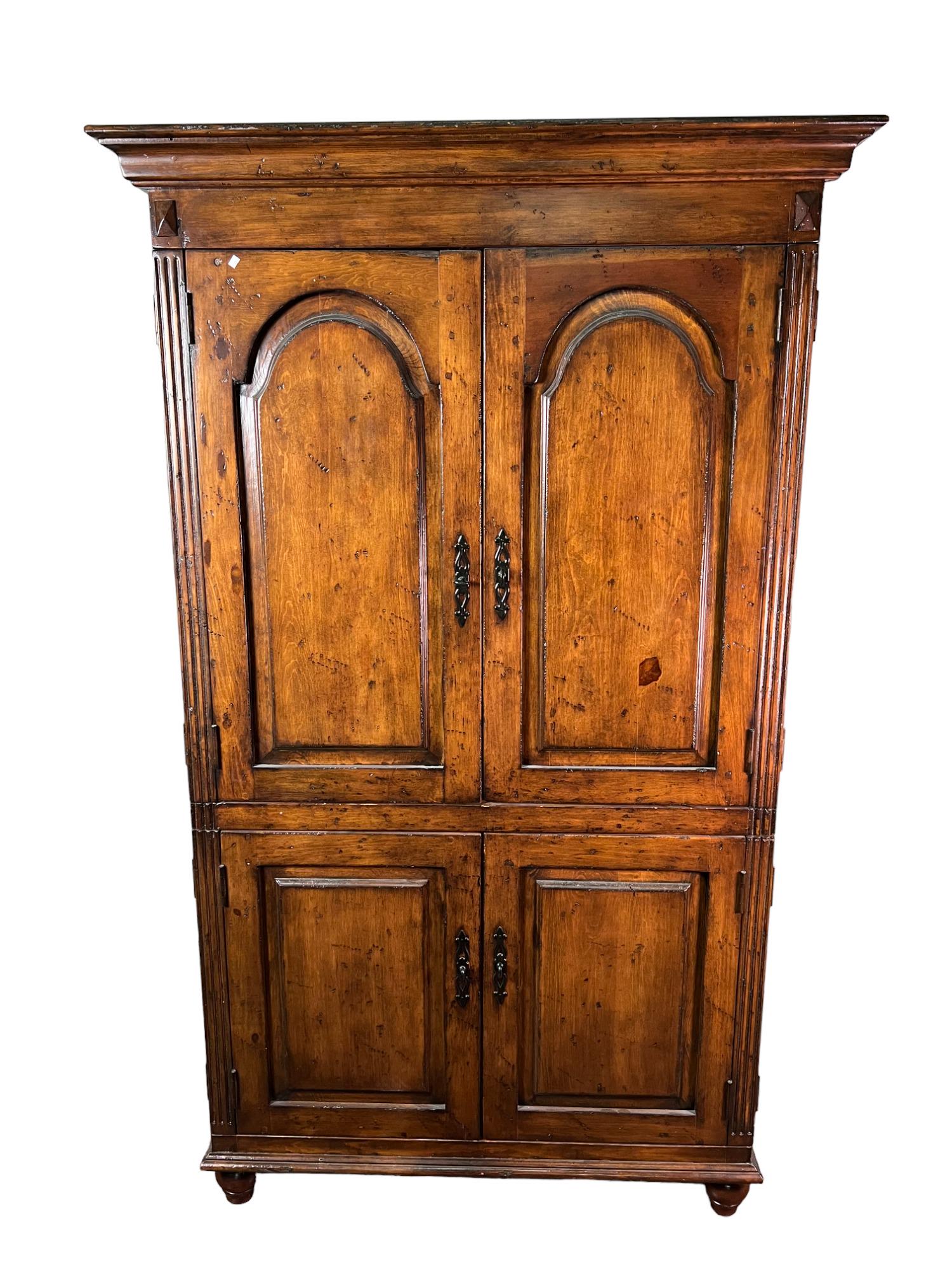 VINTAGE FRUITWOOD LINEN PRESS WITH FOUR DOORS: VINTAGE FRUITWOOD LINEN PRESS WITH FOUR DOORS. Height: 76 in. by Width: 45 in. by Depth: 27.5 in.