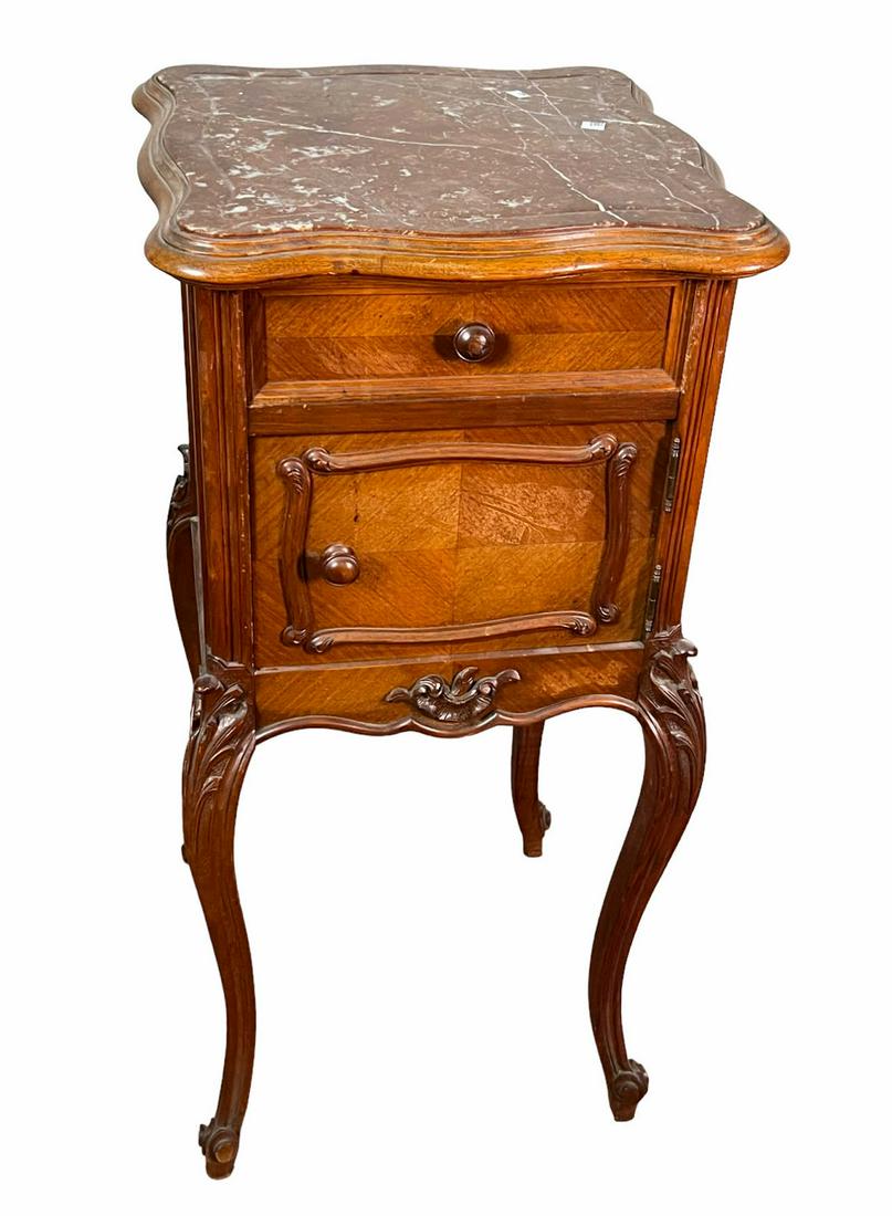 ANTIQUE FRENCH MARBLE TOP BEDSIDE CABINET (1 of 3)
