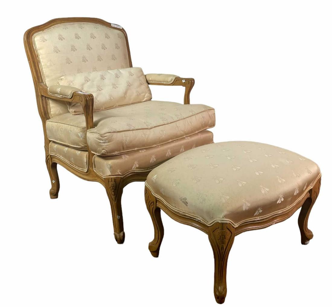 FRENCH STYLE ARMCHAIR AND OTTOMAN (1 of 4)