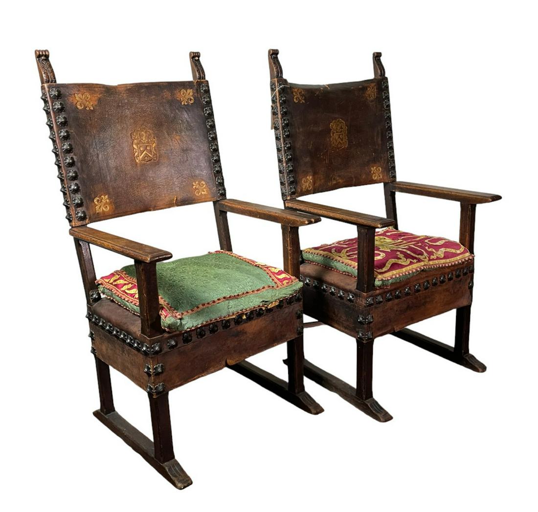PAIR OF ITALIAN ARM CHAIRS CIRCA 1800: PAIR OF ITALIAN ARM CHAIRS CIRCA 1800 Height: 51.5 in. by Width: 26.5 in. by Depth: 17.5