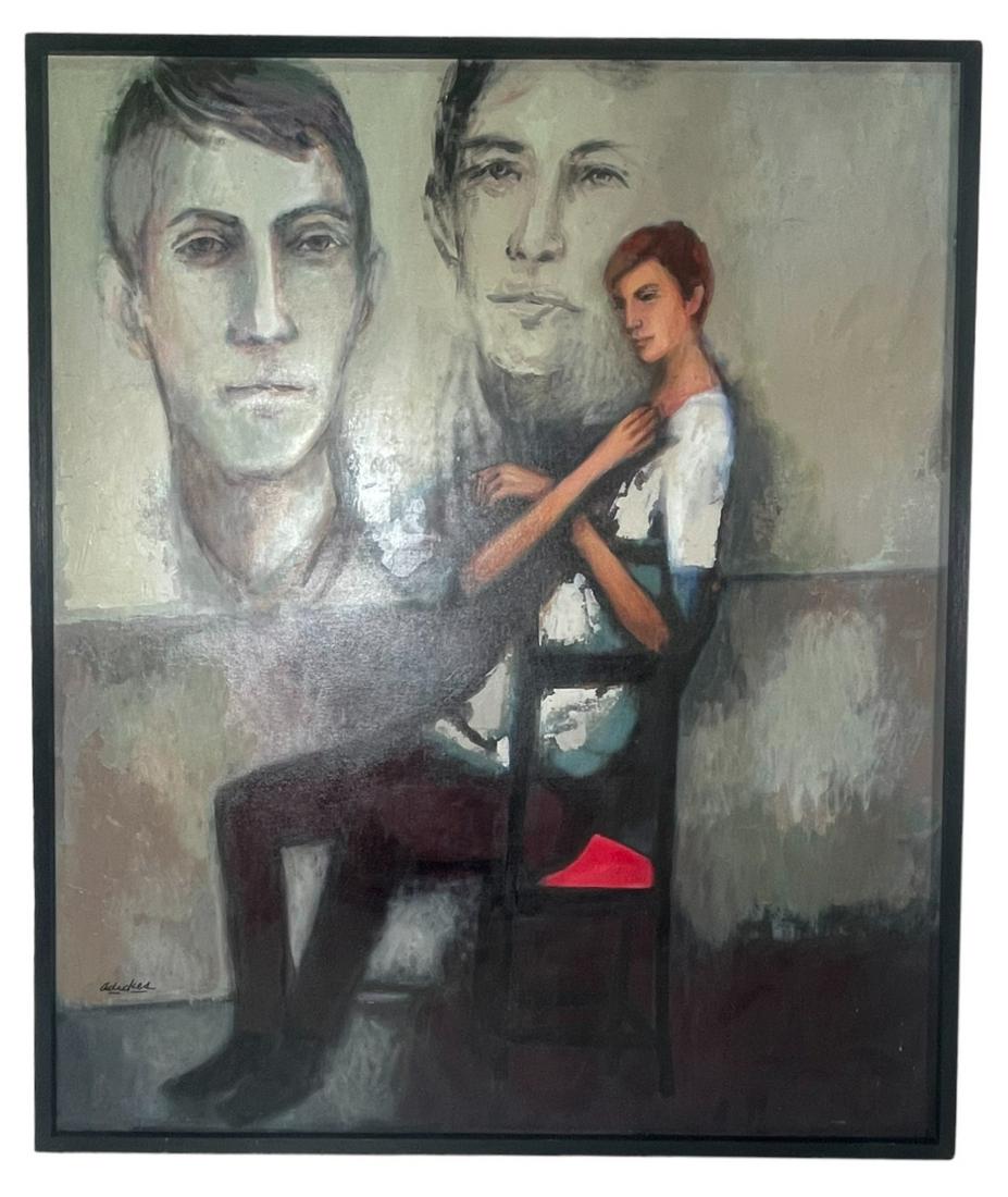 DAVID ADICKES ARTIST IN STUDIO ACRYLIC ON BOARD: DAVID ADICKES ARTIST IN STUDIO ACRYLIC ON BOARD PAINTING. Height: 49.5 in. by Width: 41 in.