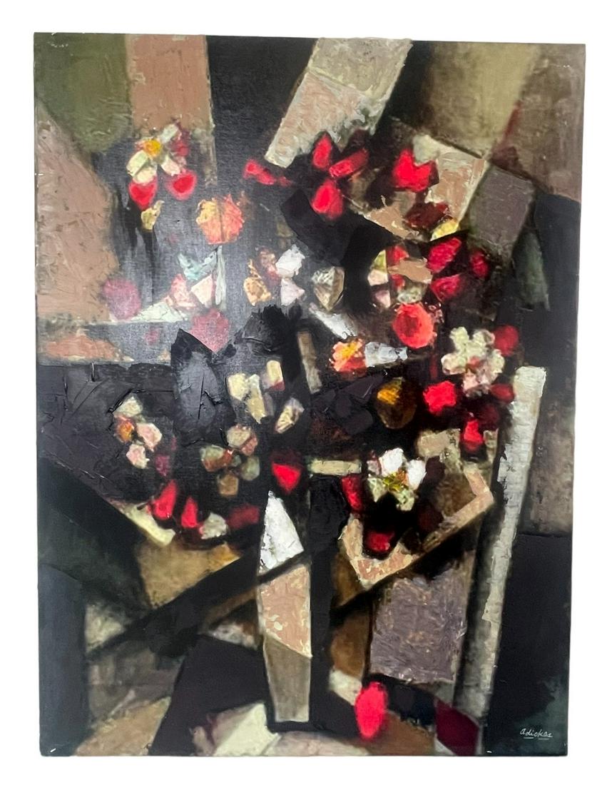 DAVID ADICKES BOUQUET HAND PAINTED OVER GICLEE: DAVID ADICKES BOUQUET OF FLOWERS HAND PAINTED OVER GICLEE. Height: 40 in. by Width: 30 in. by Depth: 1.5 in.