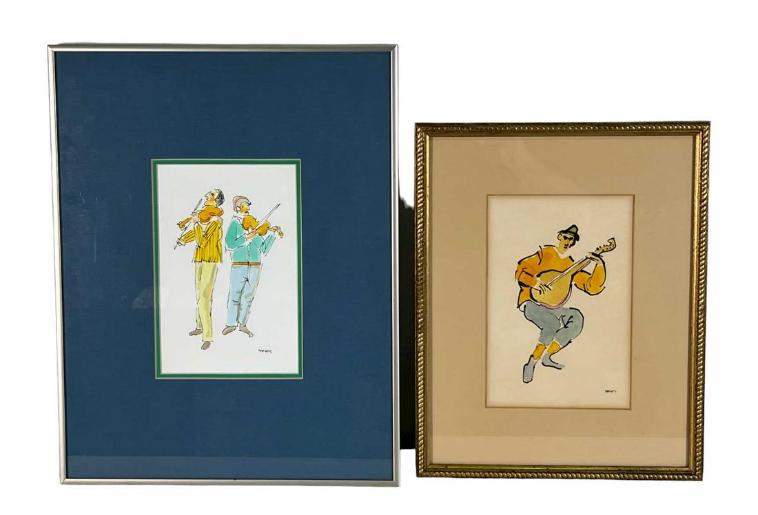 TWO HERB MEARS INK & WATERCOLOR ON PAPER PAINTINGS (1 of 5)