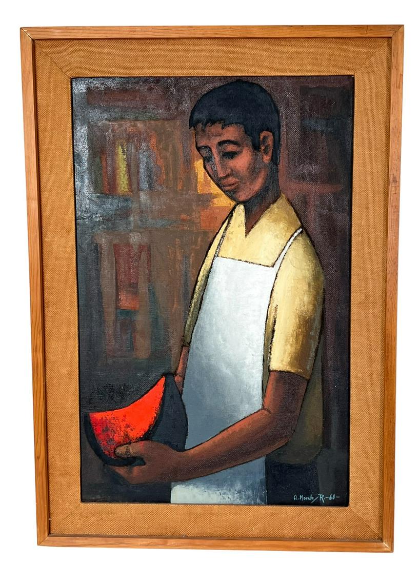 SIGNED OIL ON BOARD BY ARMANDO MORALES: SIGNED OIL ON BOARD BY ARMANDO MORALES. WELL KNOWN NIARAGUAN ARTIST WITH NOTEWORTHY AUCTION RESULTS FOR HIS WORK. Height: 28.75 in. by Width: 20.25 in. by Depth: 2