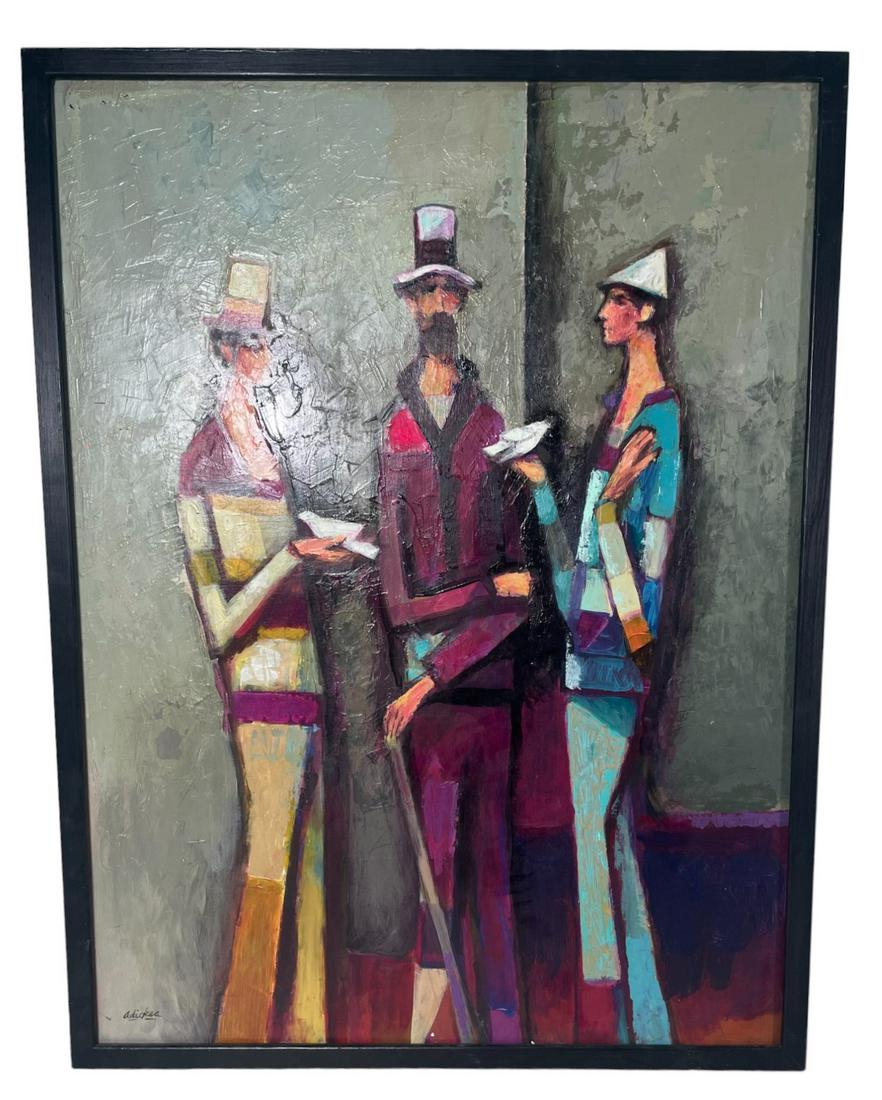 DAVID ADICKES MEN & BIRDS ACRYLIC ON PANEL (1 of 4)