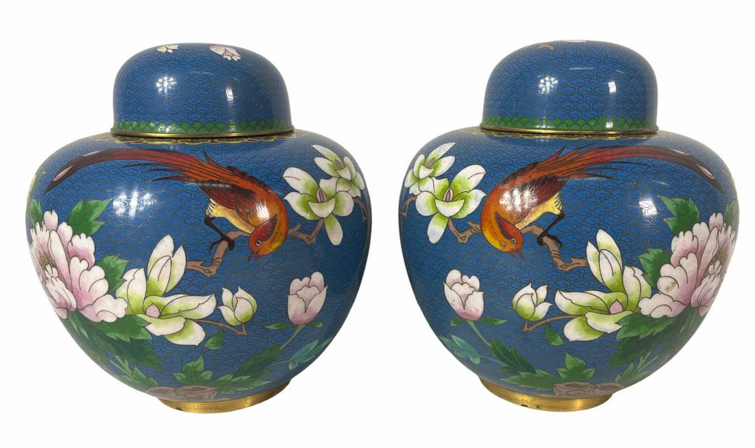 PAIR OF CLOISONNE GINGER JARS (1 of 4)