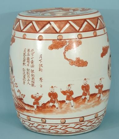 ANTIQUE CHINESE PORCELAIN GARDEN STOOL: ANTIQUE CHINESE PORCELAIN GARDEN STOOL. Height: 18 in. by Width: 17 in. by Depth: 17 in.