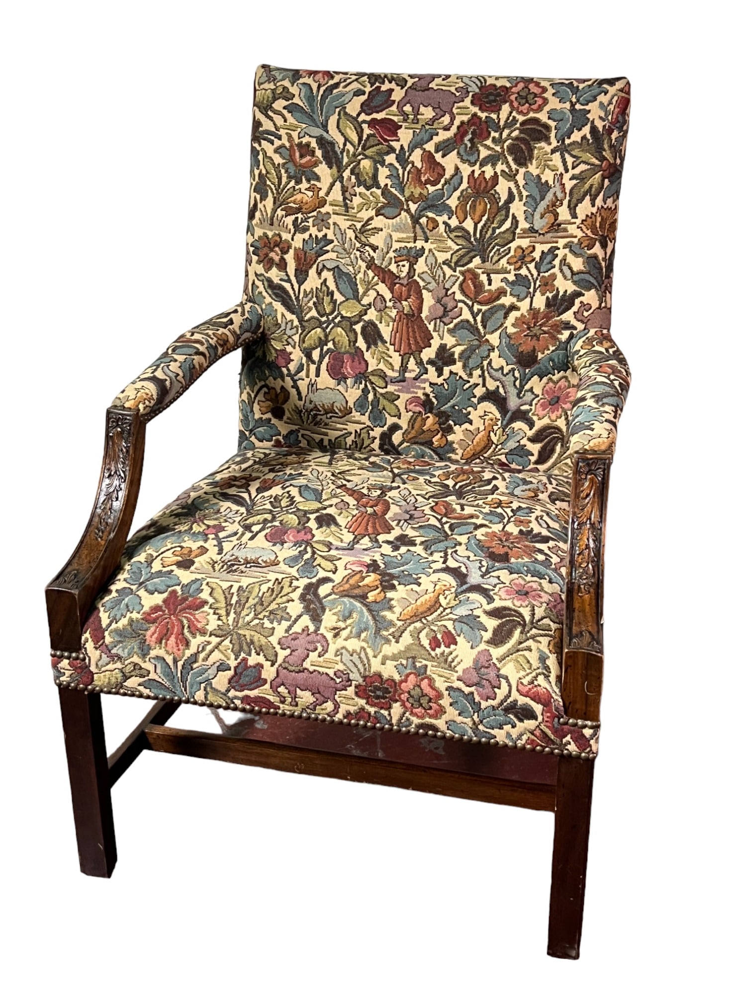 GEORGE II TRADITIONAL SQUAREBACK ARMCHAIR: GEORGE II TRADITIONAL SQUAREBACK ARMCHAIR. Height: 40.5 in. by Width: 28.5 in. by Depth: 29.5 in.