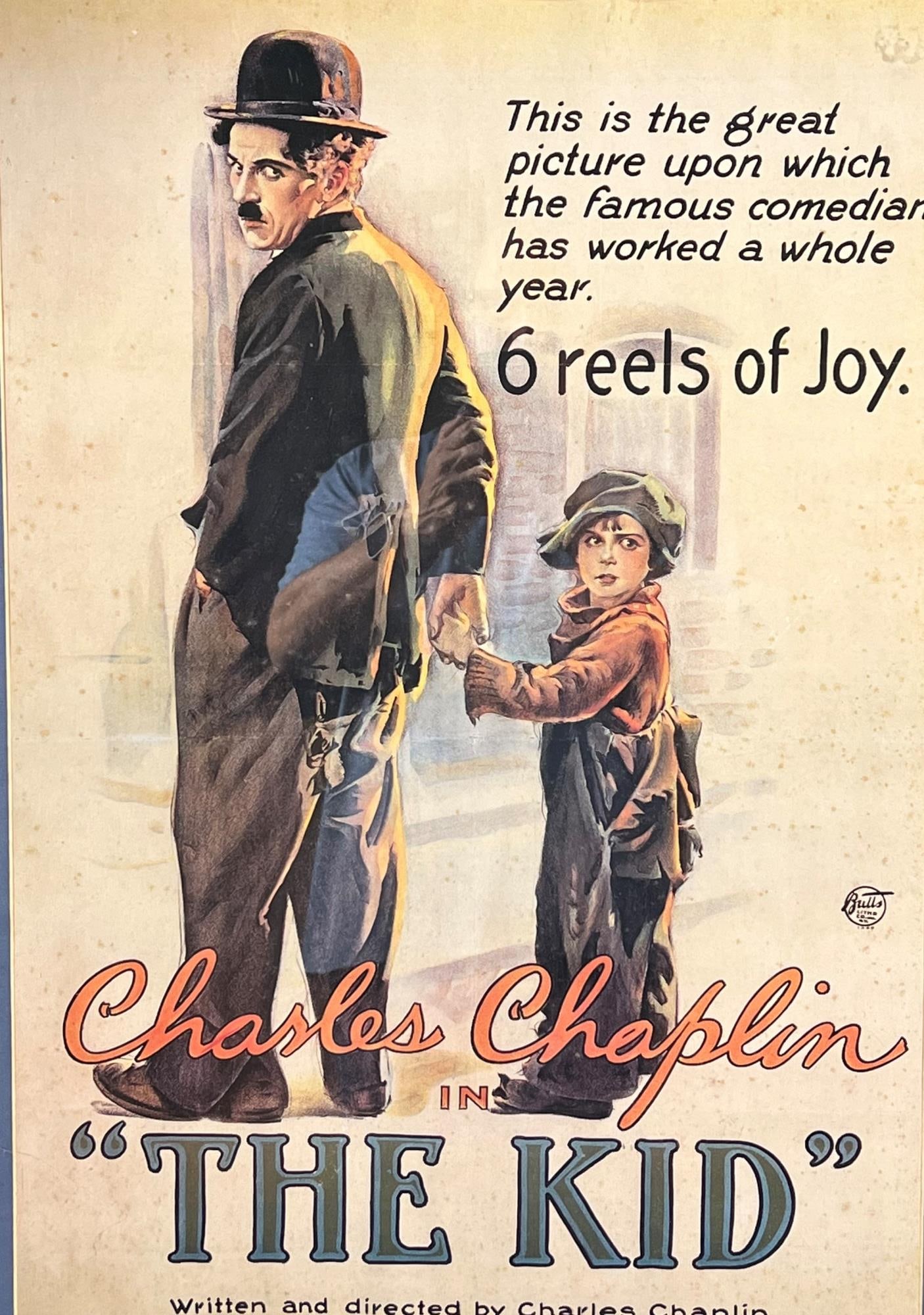 CHARLIE CHAPLIN "THE KID" 1930'S MOVIE POSTER: CHARLIE CHAPLIN "THE KID" 1930'S MOVIE POSTER. AMERICA'S FIRST MOVIE POSTER. PREVIOUSLY OWNED BY TEXAS ARTIS DAVID ADICKES. Height: 34.5 in. by Width: 28.25 in. by Depth: .75 in.