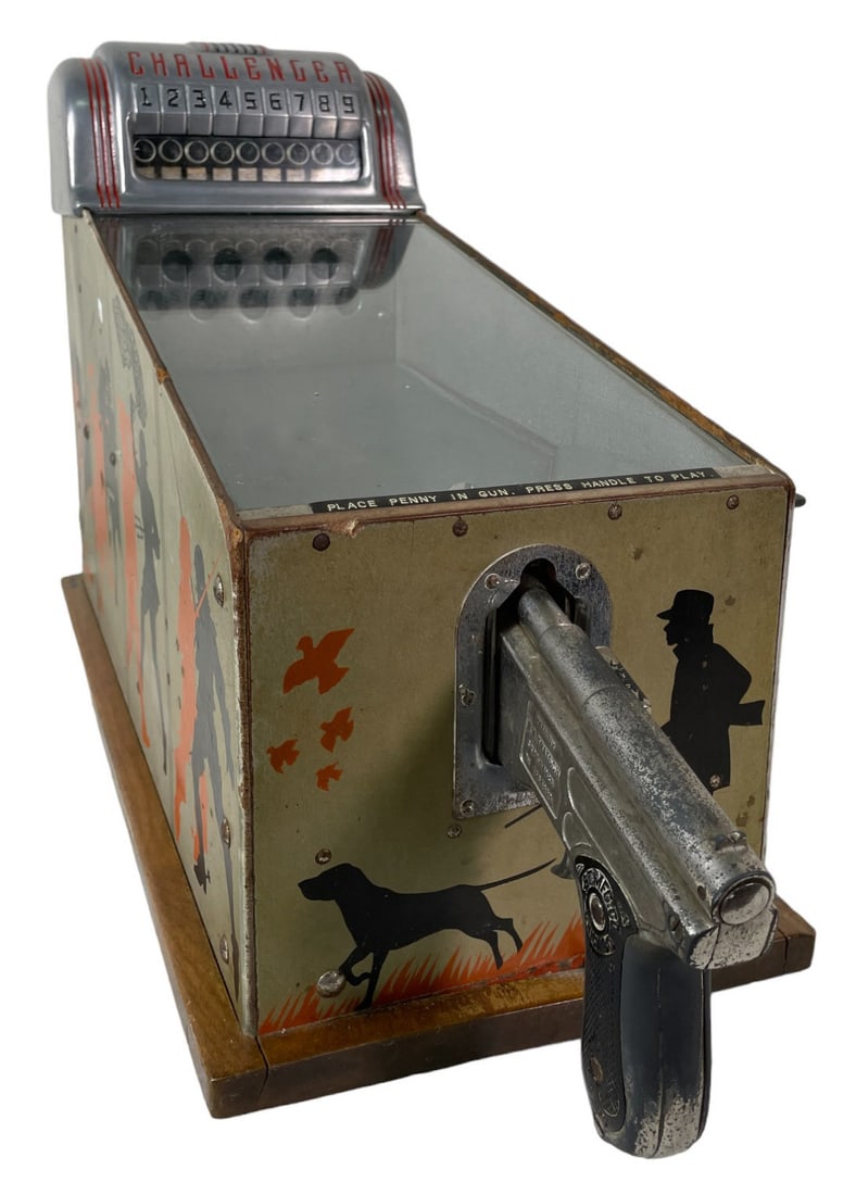 ABT MFG CO. CHALLENGER PENNY SKILL SHOOTING GAME: ABT MFG CO. CHALLENGER PENNY SKILL SHOOTING GAME. Height: 16.5 in. by Width: 10 in. by Depth: 27.5 in.