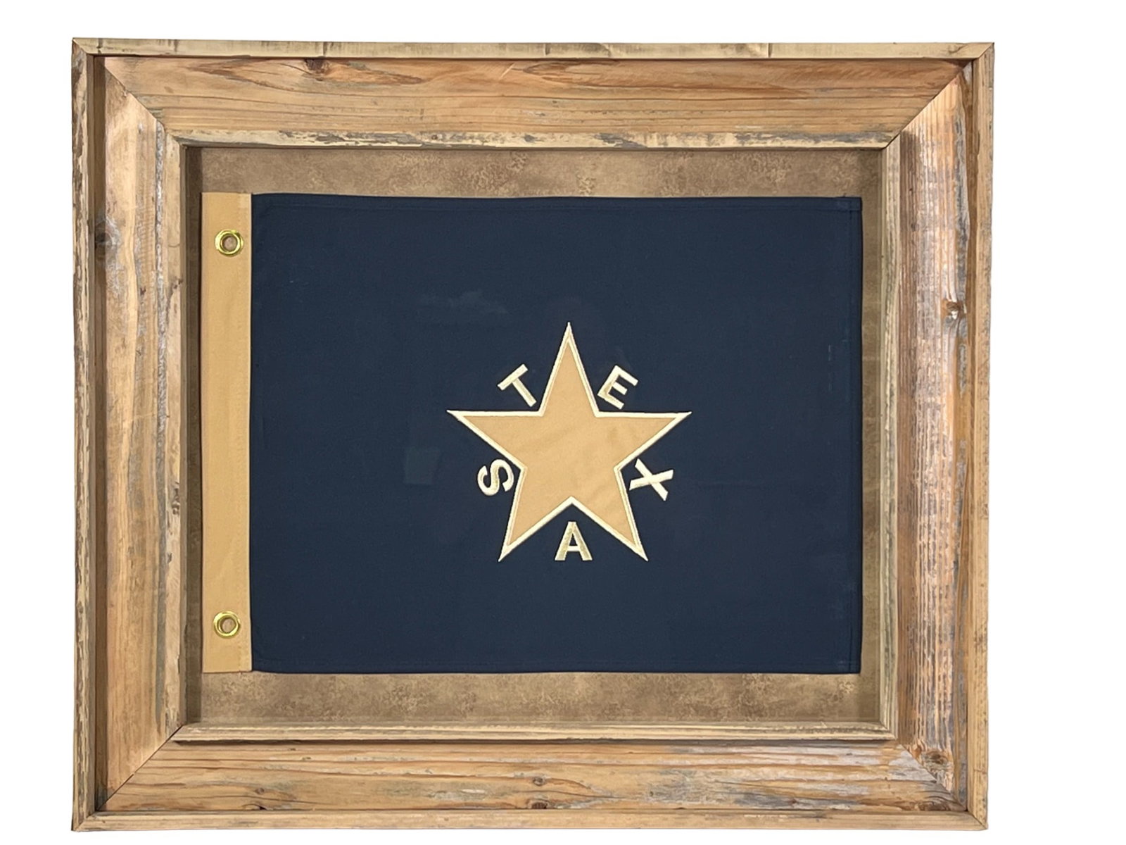 TEXAS DE ZAVALA FLAG IN BARNWOOD FRAME: TEXAS DE ZAVALA FLAG IN BARNWOOD FRAME Height: 26 in. by Width: 30.25 in. by Depth: 2