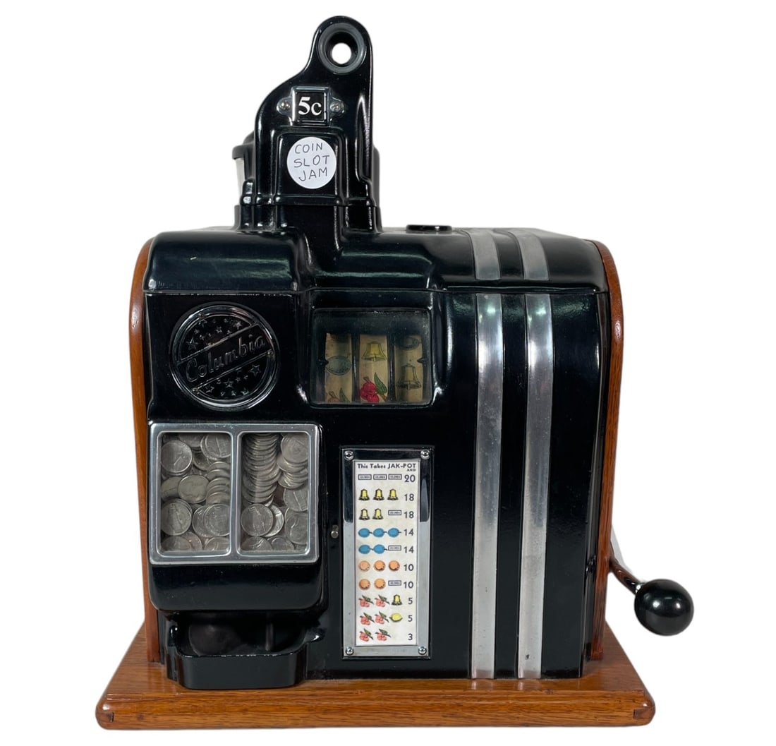 5 CENT GROETCHEN TOOL COLUMBIA SLOT MACHINE: 5 CENT GROETCHEN TOOL COLUMBIA SLOT MACHINE Height: 18.5 in. by Width: 14.5 in. by Depth: 11.5 in.
