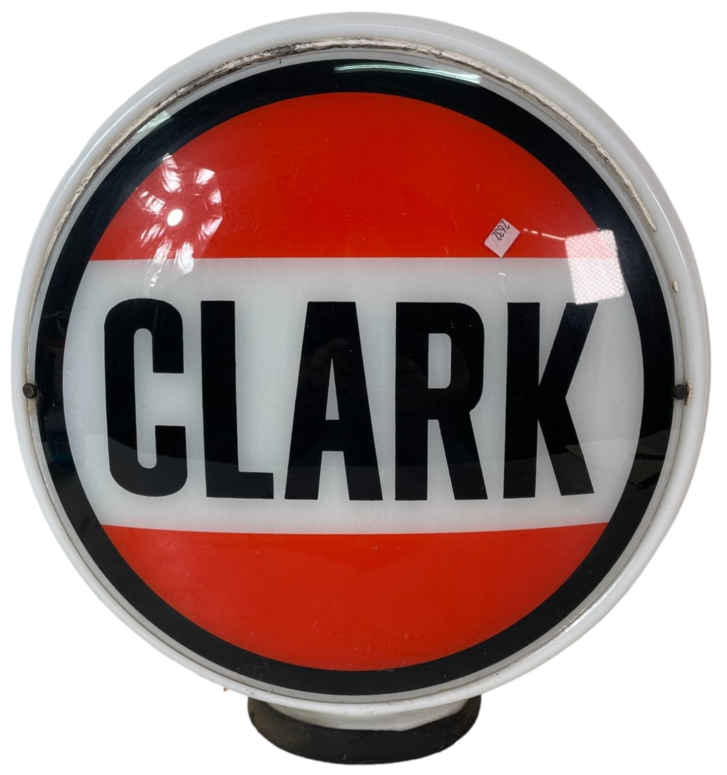 VINTAGE CLARK MILK GLASS GAS PUMP GLOBE: VINTAGE CLARK MILK GLASS GAS PUMP GLOBE Height: 16.5 in. by Width: 15