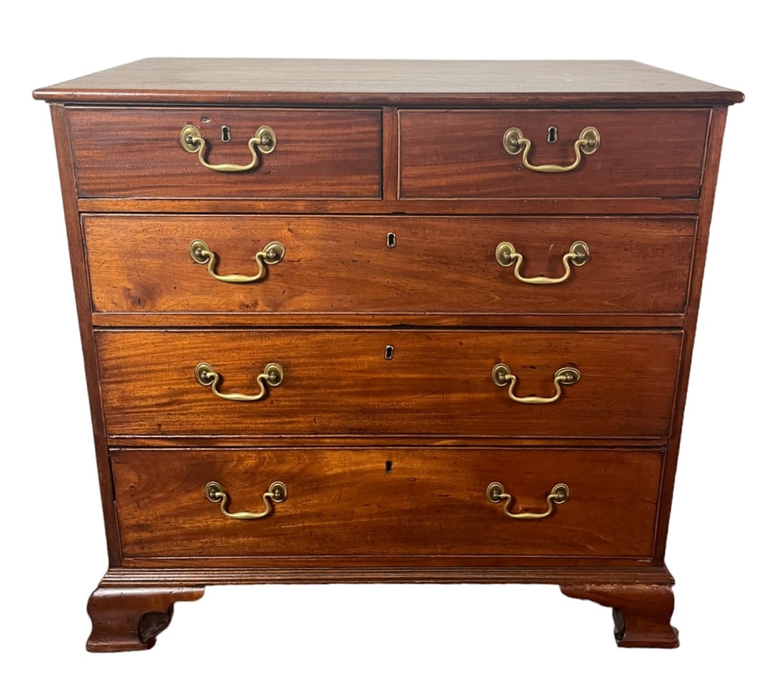 MAHOGANY GEORGE III BACHELORS CHEST OF DRAWERS: MAHOGANY GEORGE III BACHELORS CHEST OF DRAWERS Height: 35.5 in. by Width: 37 in. by Depth: 20.5