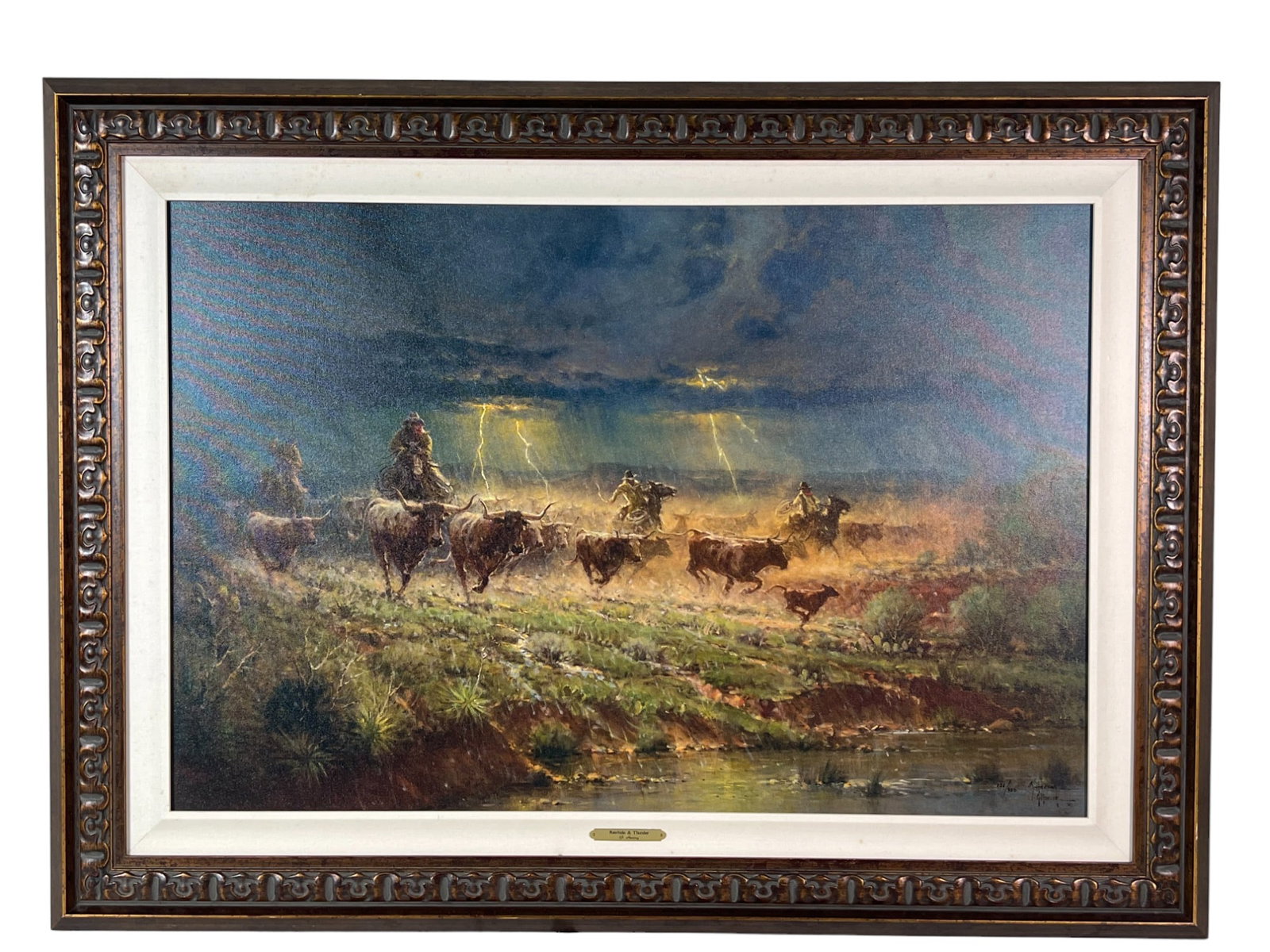 G. HARVEY "RAWHIDE AND THUNDER" 126/950: G. HARVEY "RAWHIDE AND THUNDER 126/950 INCLUDES CERTIFICATE OF AUTHENTICITY Height: 33.5 in. by Width: 45 in. by Depth: 2