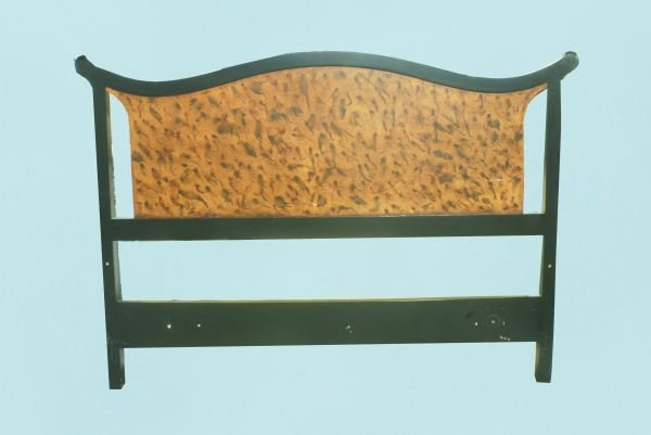 KING SIZE EBONIZED & BURLED HEADBOARD: KING SIZE EBONIZED & BURLED HEADBOARD. WE HAVE THREE OTHER IDENTICAL ONES. Height: 54 in. by Width: 78 in. by Depth: 2 in.