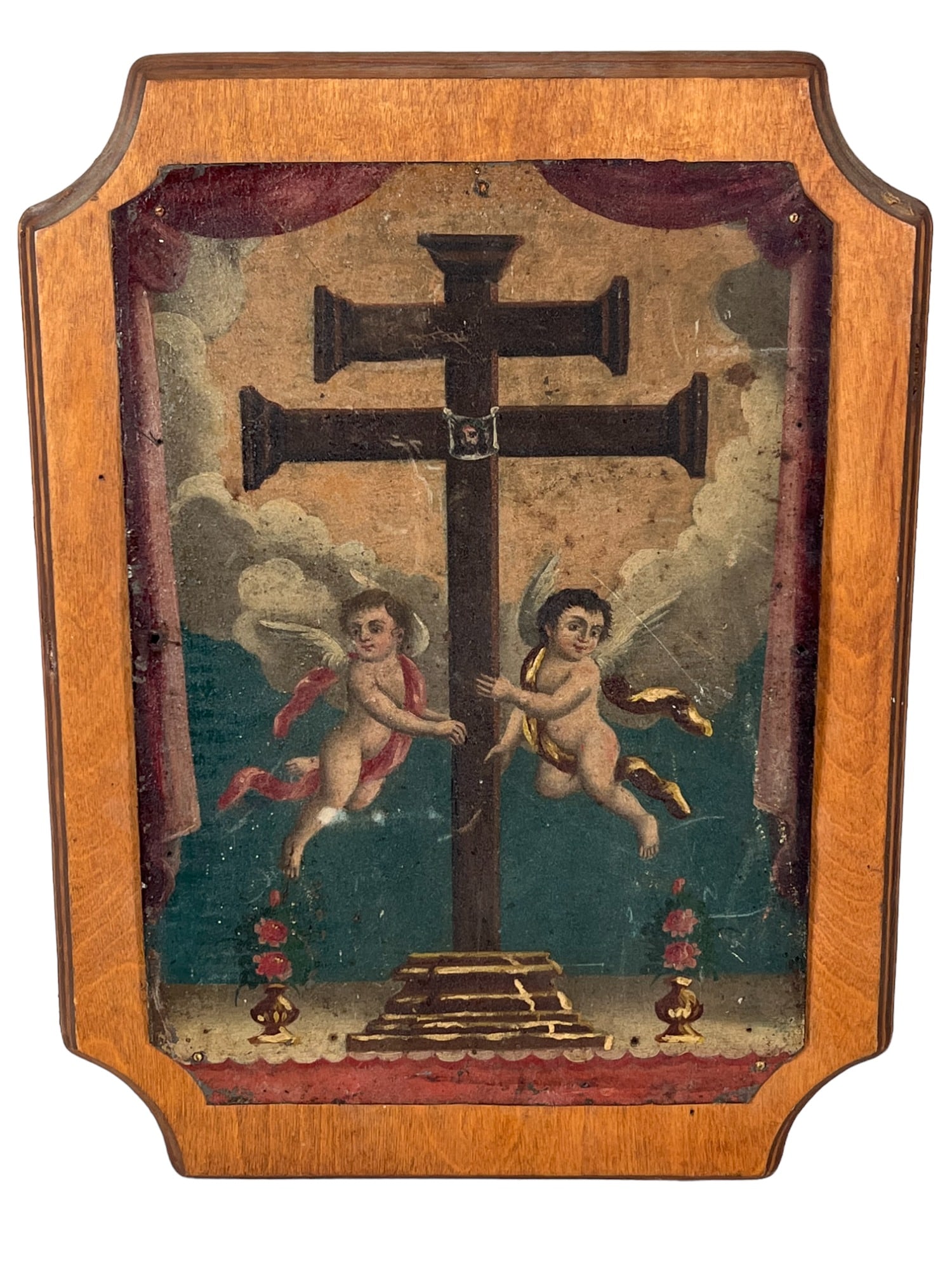 19TH CENTURY RETABLO OIL ON TIN ON PANEL (1 of 3)