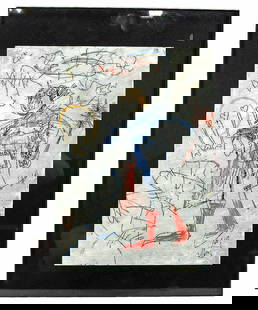 PASTEL & PENCIL DRAWING IN THE MANNER OF BASQUIAT: PASTEL & PENCIL DRAWING IN THE MANNER OF BASQUIAT Height: 15 in. by Width: 12 in.
