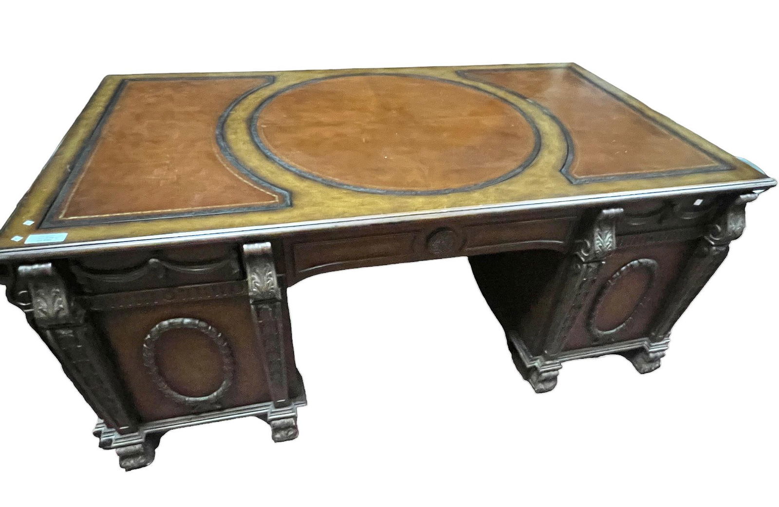 EXECUTIVE DESK WITH TOOLED LEATHER TOP (1 of 6)