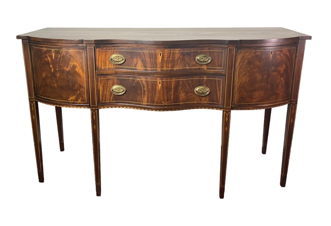 HEPPLEWHITE STYLE FLAME CROTCH MAHOGANY SIDEBOARD (1 of 3)