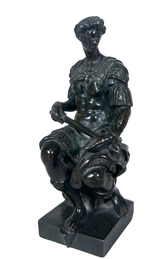 CAST BRONZE SITTING ROMAN IN ARMOUR SCULPTURE (1 of 4)