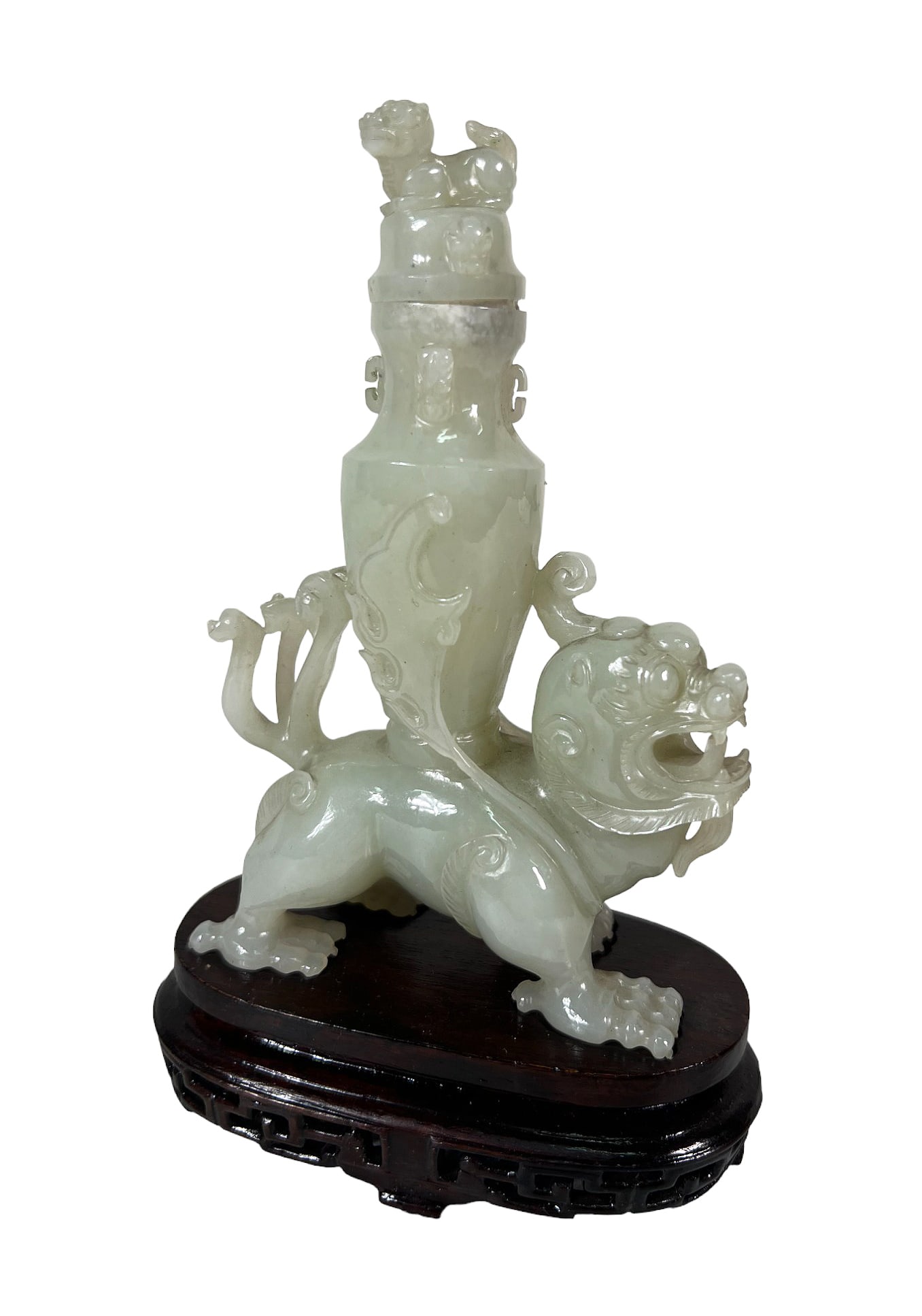 HAND CARVED XIU JADE FOO DOG ON QI LIN (1 of 6)