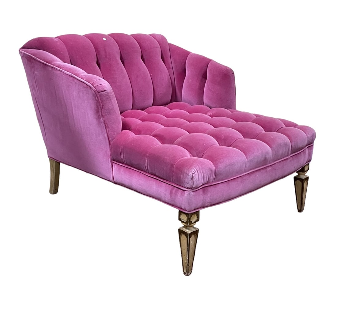 PINK VELVET BUTTON TUFTED PETITE CHAISE (1 of 3)