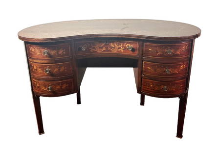 ANTIQUE FRENCH MAHOGANY KIDNEY SHAPE DESK: ANTIQUE FRENCH MAHOGANY KIDNEY SHAPE DESK Height: 30 in. by Width: 46 in. by Depth: 25