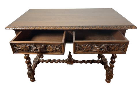 19TH C FRENCH OAK EMPIRE DESK: 19TH C FRENCH OAK EMPIRE DESK Height: 24.5 in. by Width: 21.5 in. by Depth: 24