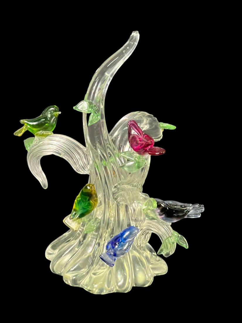 MURANO GLASS BIRDS ON LEMON GLASS BRANCH: MURANO GLASS BIRDS ON LEMON GLASS BRANCH Height: 18 in. by Width: 13 in. by Depth: 15