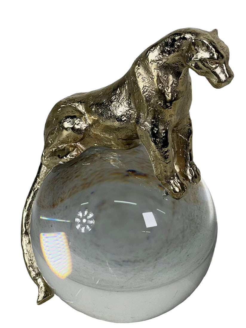 BRASS JAGUAR ON CRYSTAL SPHERE (1 of 3)