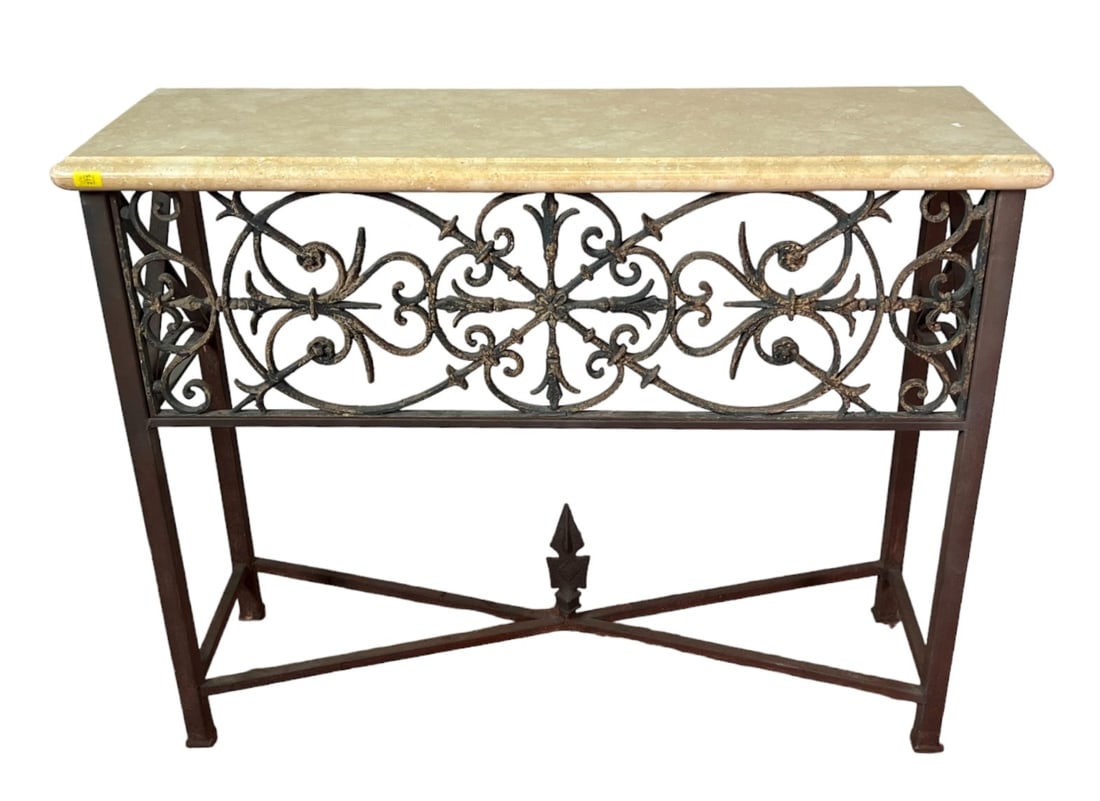 FRENCH MARBLE TOP WROUGHT IRON CONSOLE TABLE (1 of 3)