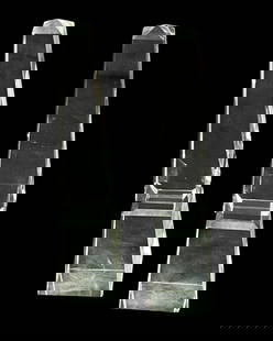 PAIR OF GLASS OBELISKS: PAIR OF GLASS OBELISKS Height: 10 in. by Width: 2.5 in. by Depth: 2.5