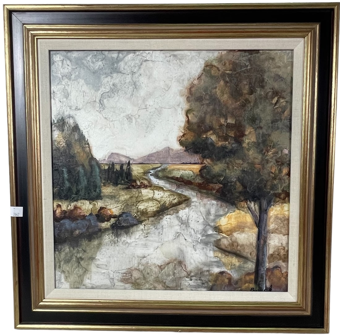ACRYLIC ON CANVAS LANDSCAPE SIGNE BORUCK: ACRYLIC ON CANVAS LANDSCAPE SIGNE BORUCK Height: 21 in. by Width: 21 in. by Depth: 21