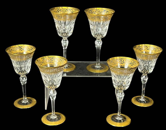 Set Of 6 24k Gold Saint Louis Stella Wine Goblets
