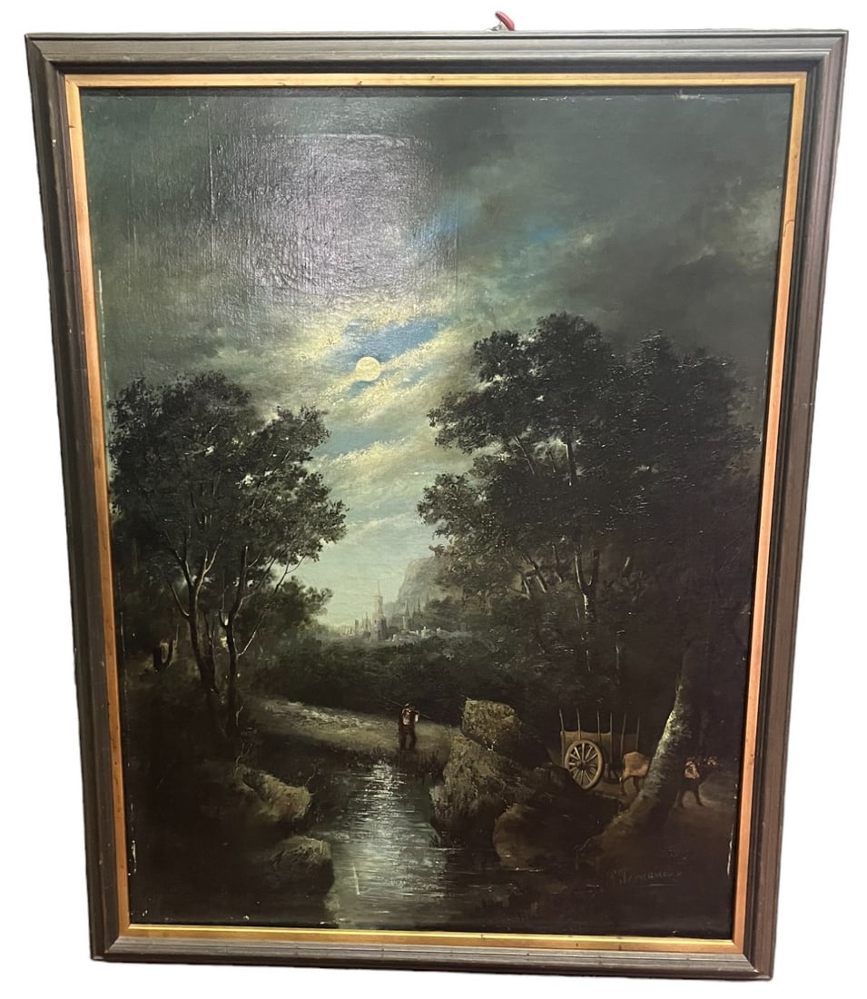 J. FERNANDEZ LANDSCAPE OIL ON CANVAS PAINTING: J. FERNANDEZ LANDSCAPE OIL ON CANVAS PAINTING. HAS MINOR TEAR. Height: 39.5 in. by Width: 29.5 in. by Depth: 1.5 in.