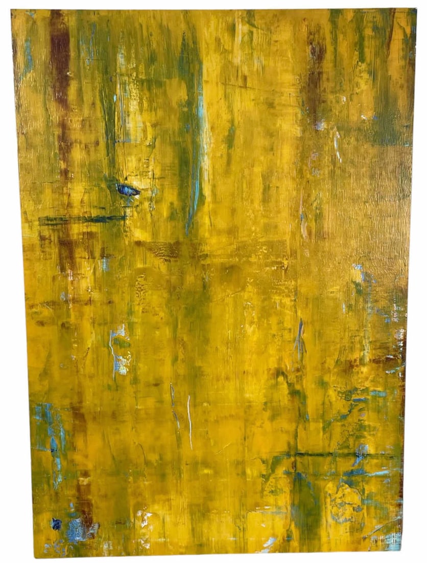 YELLOW ABSTRACT ACRYLIC ON CANVAS PAINTING: YELLOW ABSTRACT ACRYLIC ON CANVAS PAINTING. Height: 57 in. by Width: 40 in.