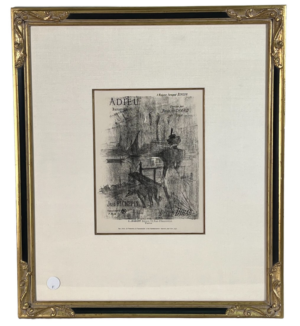 HENRI DE TOULOUSE-LAUTREC "ADIEU" ENGRAVING: HENRI DE TOULOUSE-LAUTREC "ADIEU" ENGRAVING. Height: 24 in. by Width: 20.5 in.