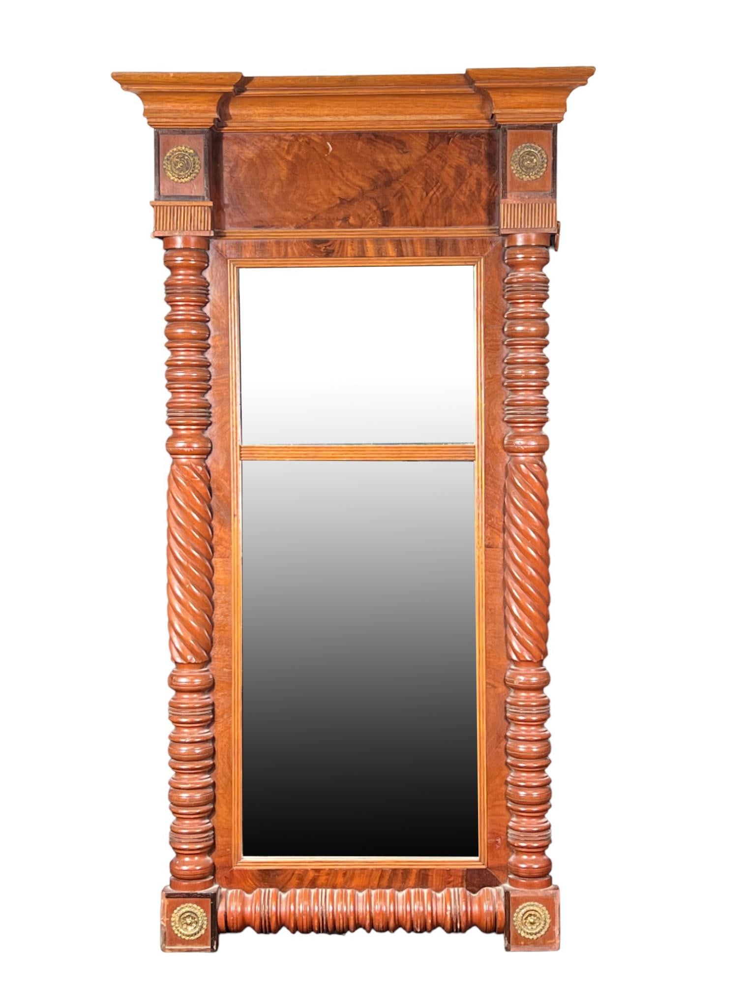 MID-19th CENTURY ORNATE FEDERAL STYLE MIRROR: MID-19th CENTURY ORNATE FEDERAL STYLE MIRROR. Height: 42 in. by Width: 22 in. by Depth: 1.5 in.