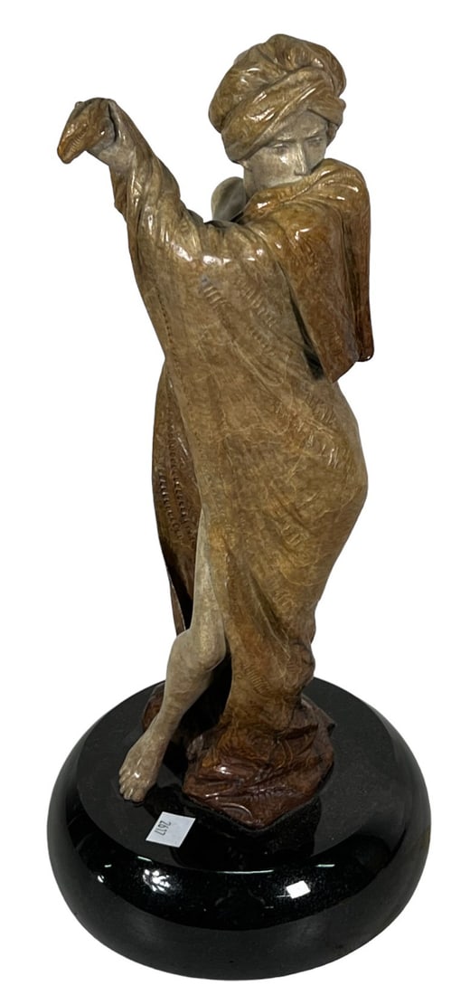 MARTIN EICHINGER "SECURITY BLANKET" SCULPTURE: MARTIN EICHINGER "SECURITY BLANKET" BRONZE SCULPTURE, EDITION #53/100, ON ROTATING MARBLE BASE. Height: 16.75 in. by Width: 7.5 in. by Depth: 7.5 in.