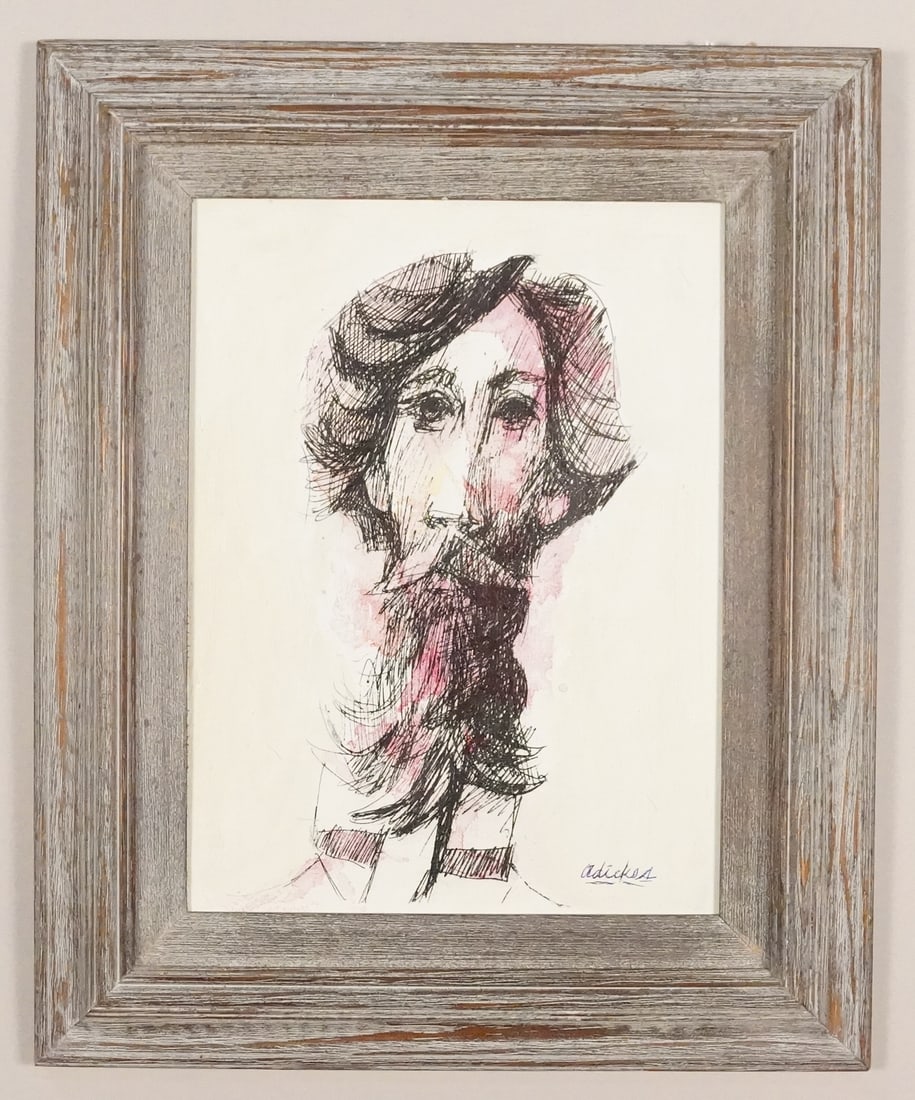 DAVID ADICKES "MAN WITH BEARD" ACRYLIC, 1973: DAVID ADICKES "MAN WITH BEARD" ACRYLIC ON ARTIST'S BOARD, 1973. Height: 16.75 in. by Width: 13.75 in. by Depth: 1.25 in.